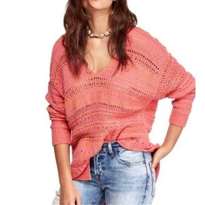 Free People Hot Tropics V-Neck Paloma Pink Sweater Size Medium
